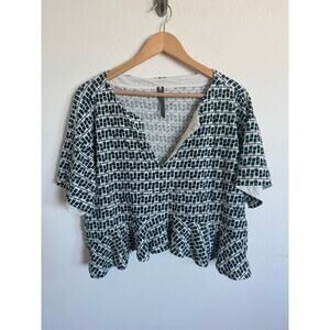 Anthropologie Womens V-Neck Green Babydoll Peplum Top Size Small